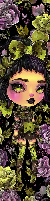 Free kawaii bookmark featuring an olive green-toned girl